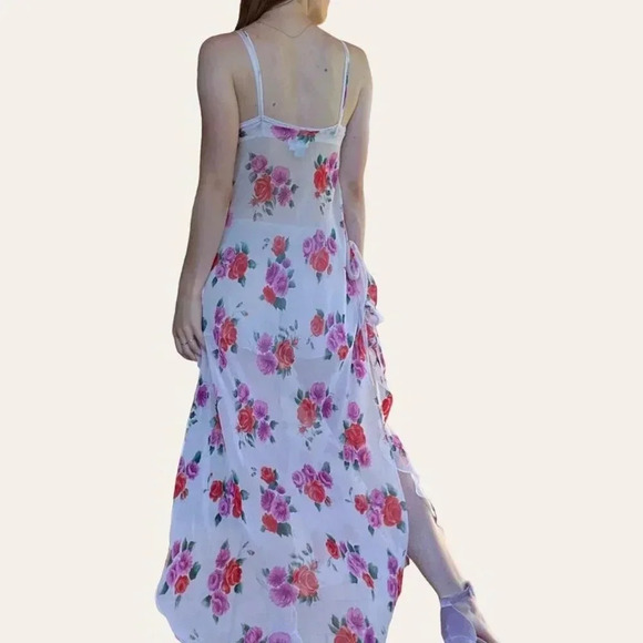 2000s y2k vintage sheer floral maxi dress - Fantasies by Morgan Taylor Medium - Picture 4 of 8